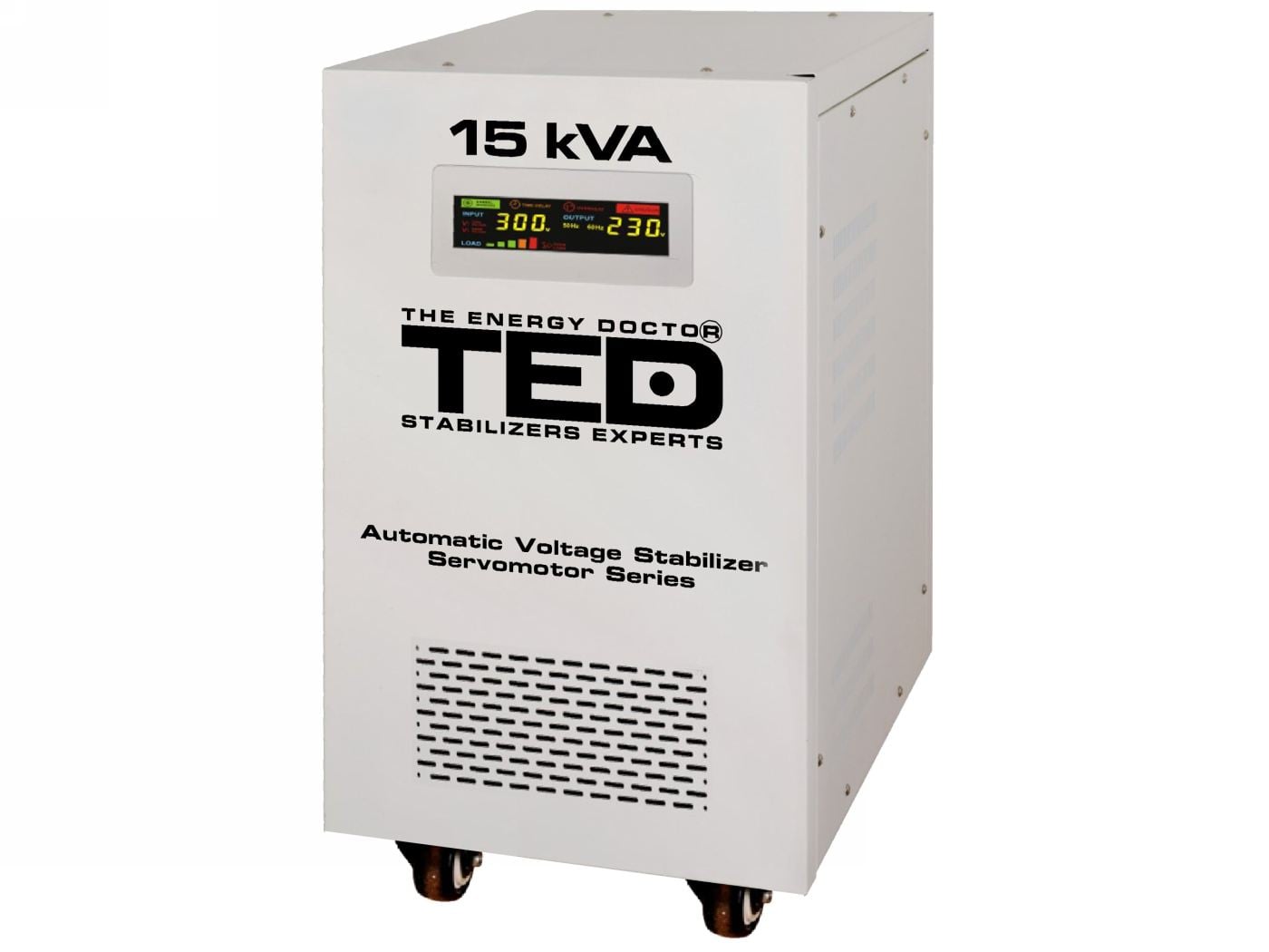 Stabilizator tensiune servomotor monofazat TED Electric, 15kVA, 12kW, LCD, terminal block, bypass manual, TED000095