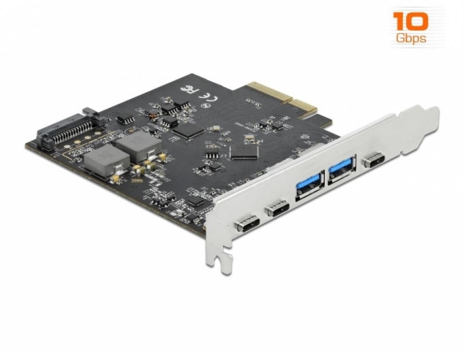 Placă PCI Express USB 3.2 Delock, 3x Type-C + 2x USB-A