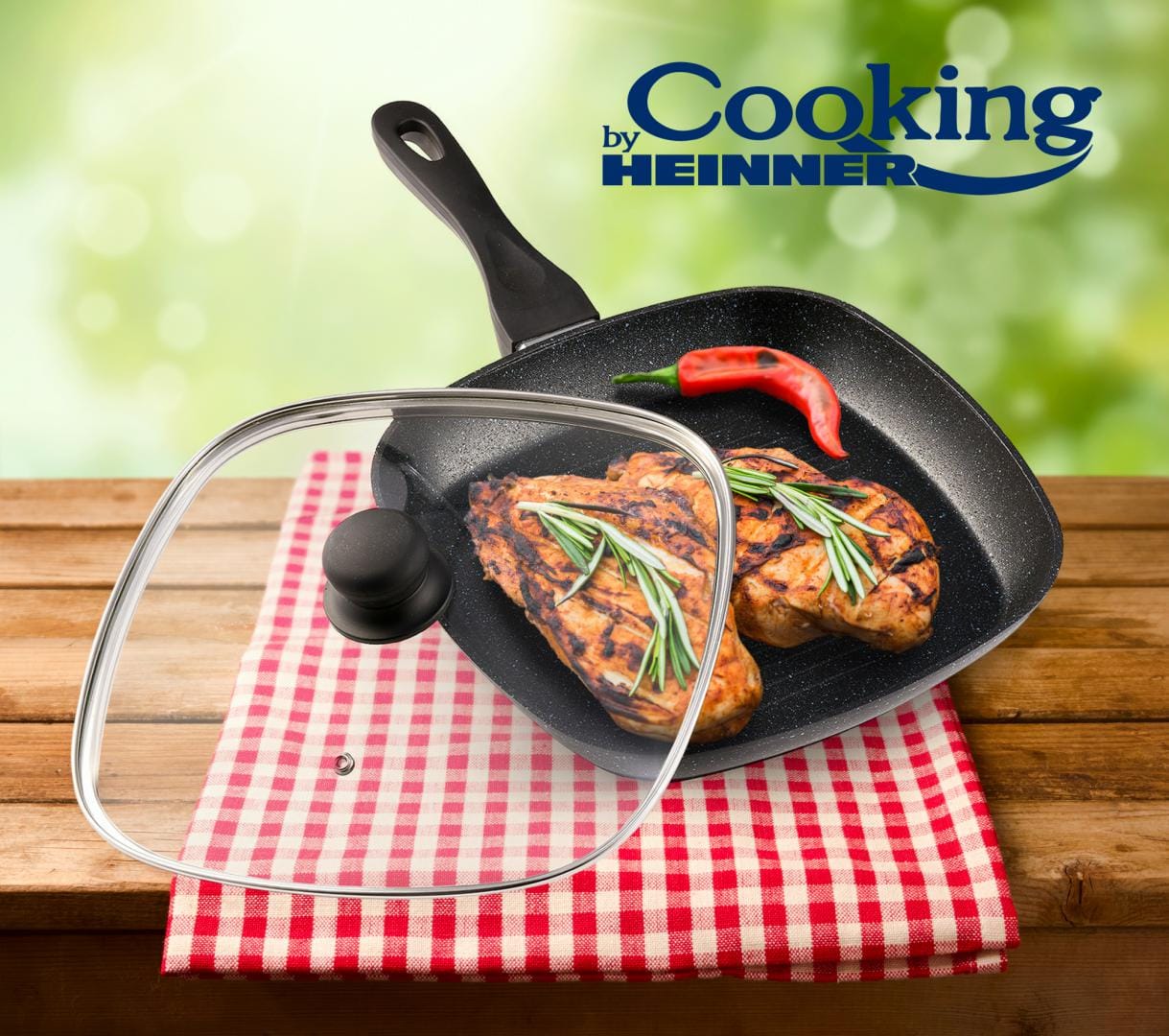 Tigaie Grill Heinner 28cm cu Capac - Aluminiu Black Sand - imagine 4