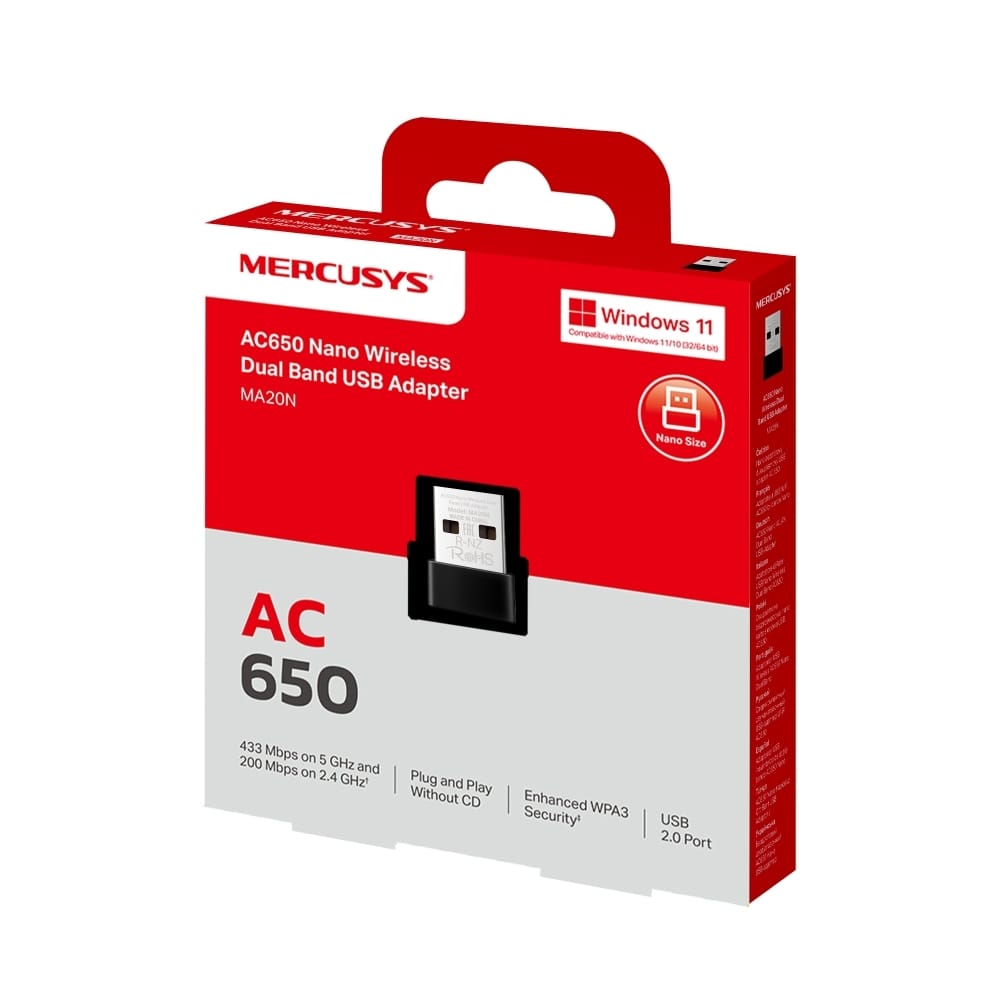 Adaptor Wireless Mercusys MA20N Dual Band AC650 - USB Nano - imagine 14