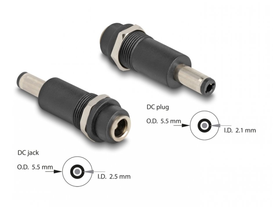 Adaptor Delock DC 5.5x2.5mm la 5.5x2.1mm