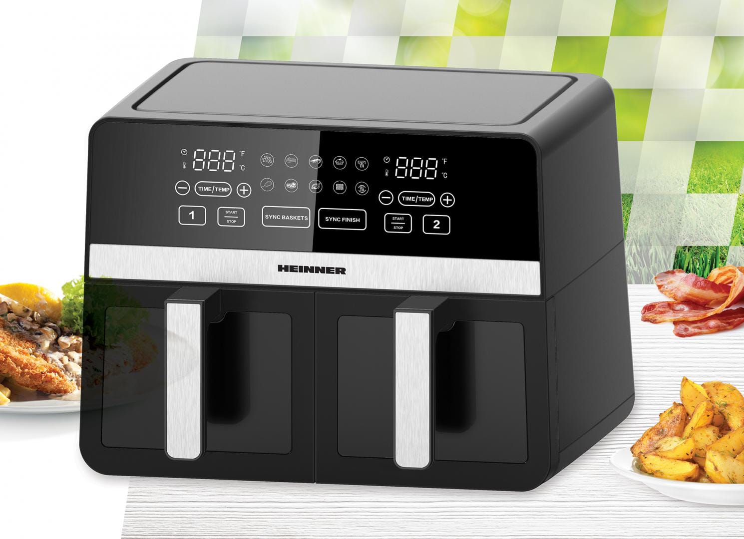 Friteuza Dubla Aer Cald Heinner 9.5L 2400W Digitala Neagra - imagine 6