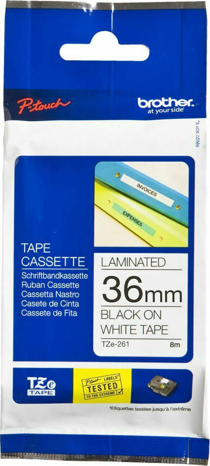 Banda Brother TZE261 36mm, Negru pe Alb, Rezistentă - imagine 2