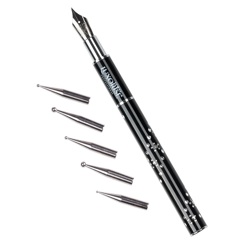 Stilou Nail Art Luxorise cu 5 Punctatoare, Negru