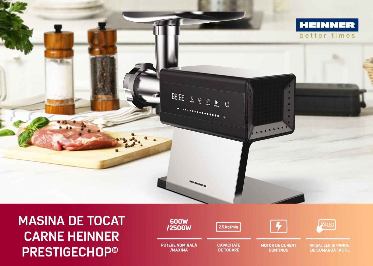 Mașină Tocat Heinner PrestigeChop 2500W Inox - 2.5kg/min - imagine 6