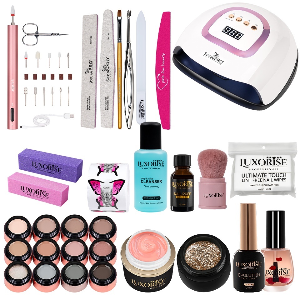 Kit Unghii Gel LUXORISE Elite cu Freza și Lampa 150W - imagine 2