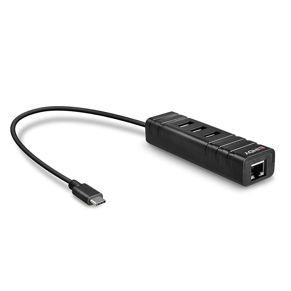Hub USB 3.1 Type-C Lindy cu USB-A și RJ45 Gigabit