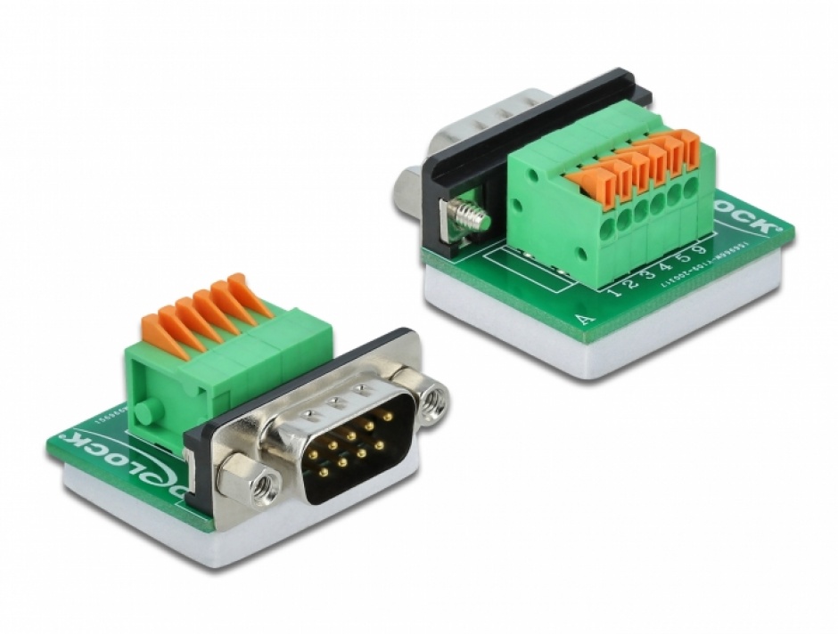 Bloc terminal D-Sub 9 tata cu Push Button Delock