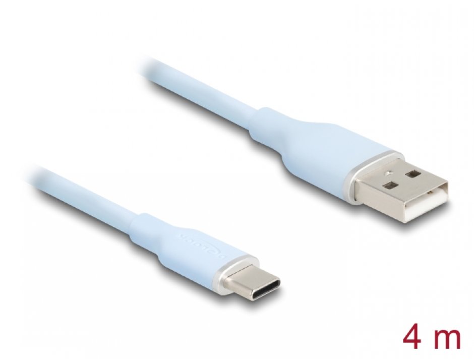 Cablu USB-C 4m Silicon Blue, Delock 81224