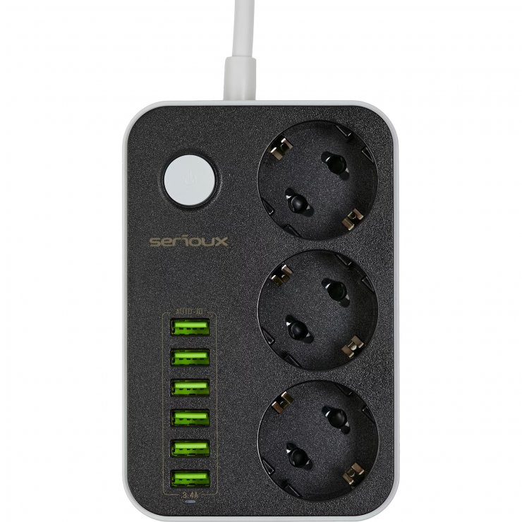 Prelungitor OEM 3xSchuko + 6xUSB 3.4A, 1.6m