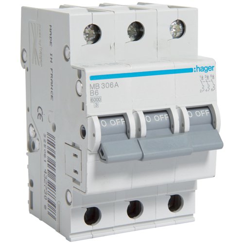 Siguranță Hager 3P 6A Curba B MB306A
