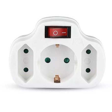 Adaptor 3 Prize cu Întrerupător V-TAC, 16A