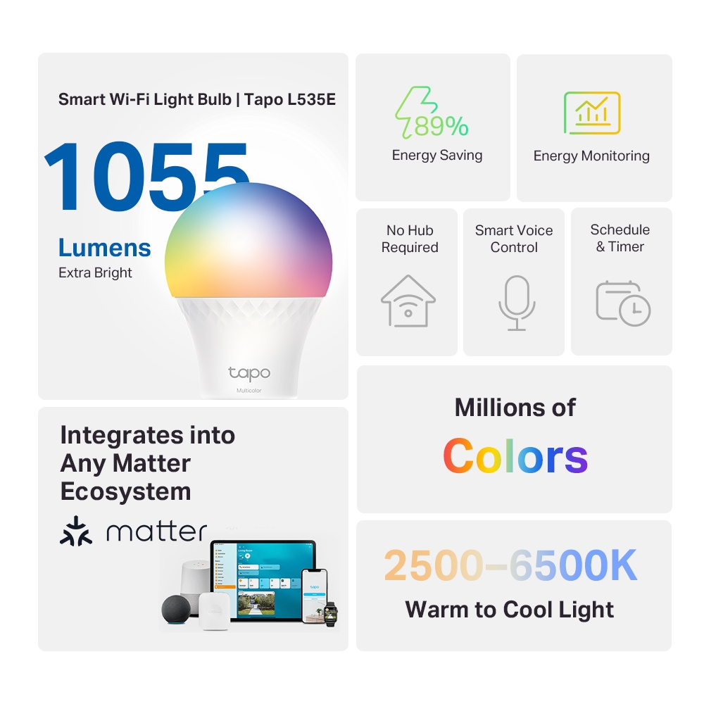 Bec Inteligent WiFi TP-Link Tapo L535E E27 RGB 1055lm - imagine 2