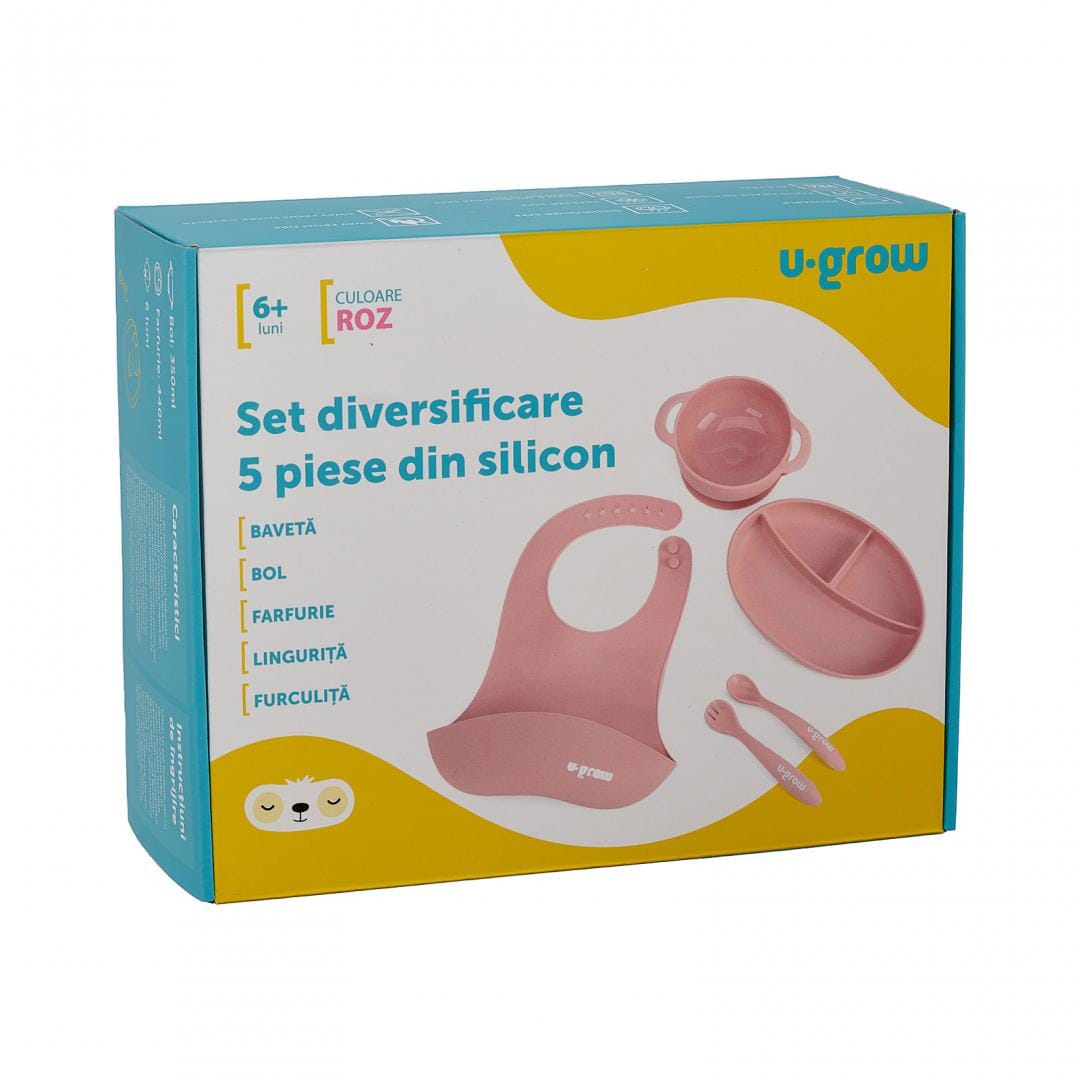 Set Diversificare Bebe U-GROW 5 Piese Silicon Roz - imagine 14