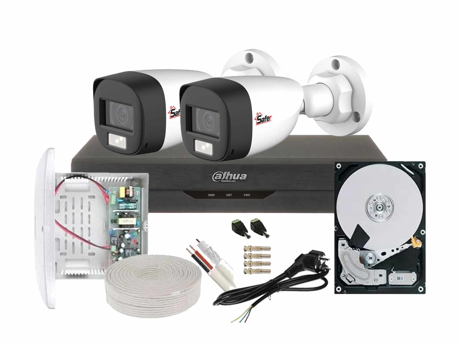 Kit supraveghere 2 camere Dahua 2MP FULL HD cu HDD 1TB