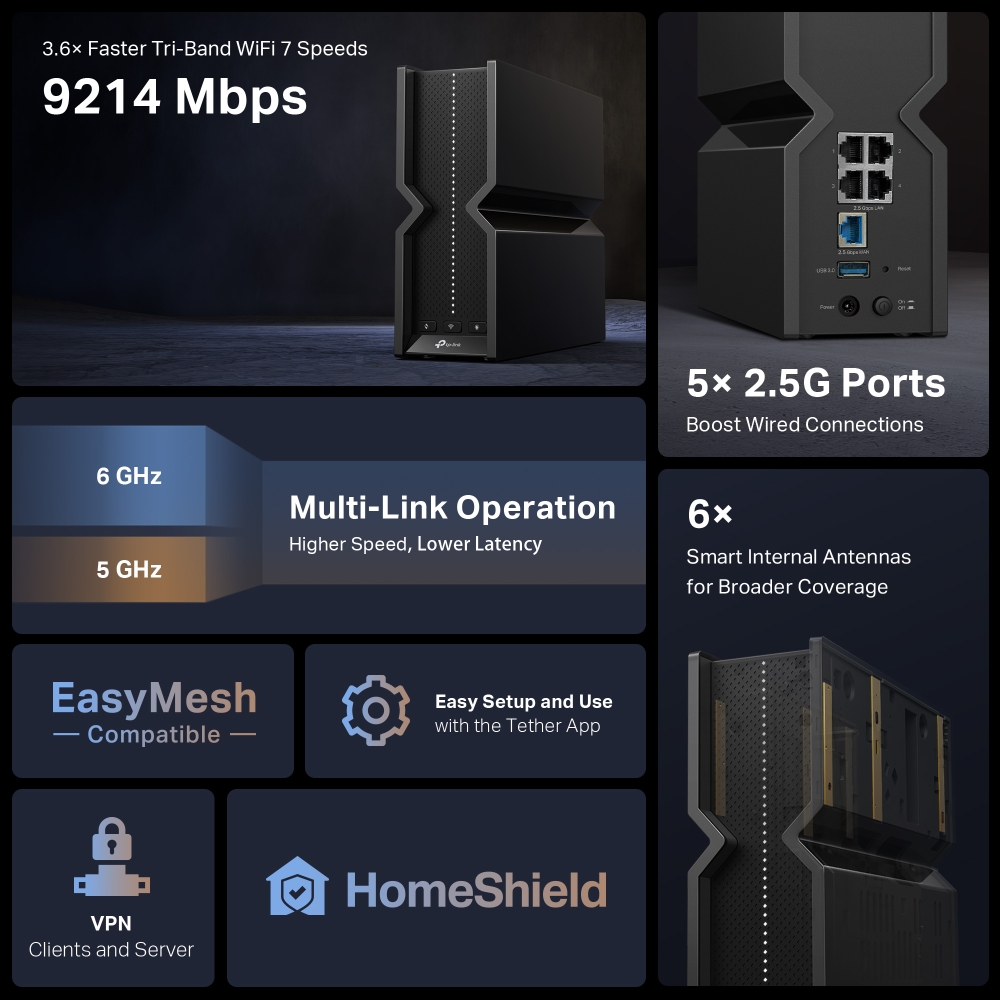Router TP-Link Archer BE550 Wi-Fi 7, 2.5G - imagine 5