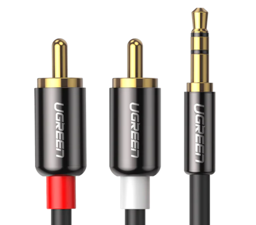 Cablu Audio Ugreen 3.5mm Jack la 2xRCA, 3m, Conectori Auriti