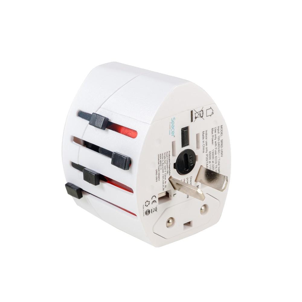 Adaptor Universal SPACER SPAD-UNIV Alb - 2 Porturi USB, Schuko - imagine 5