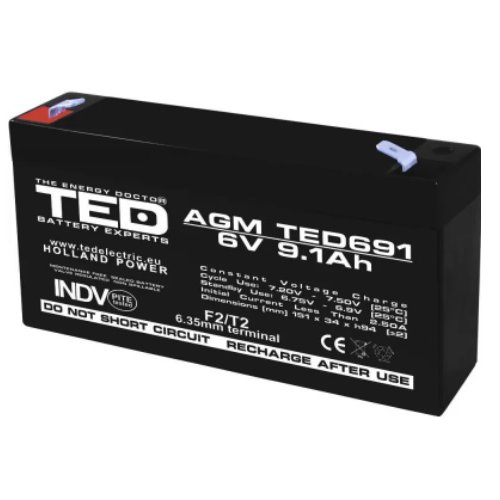 Acumulator AGM VRLA 6V 9,1Ah F2 TED Battery TED691