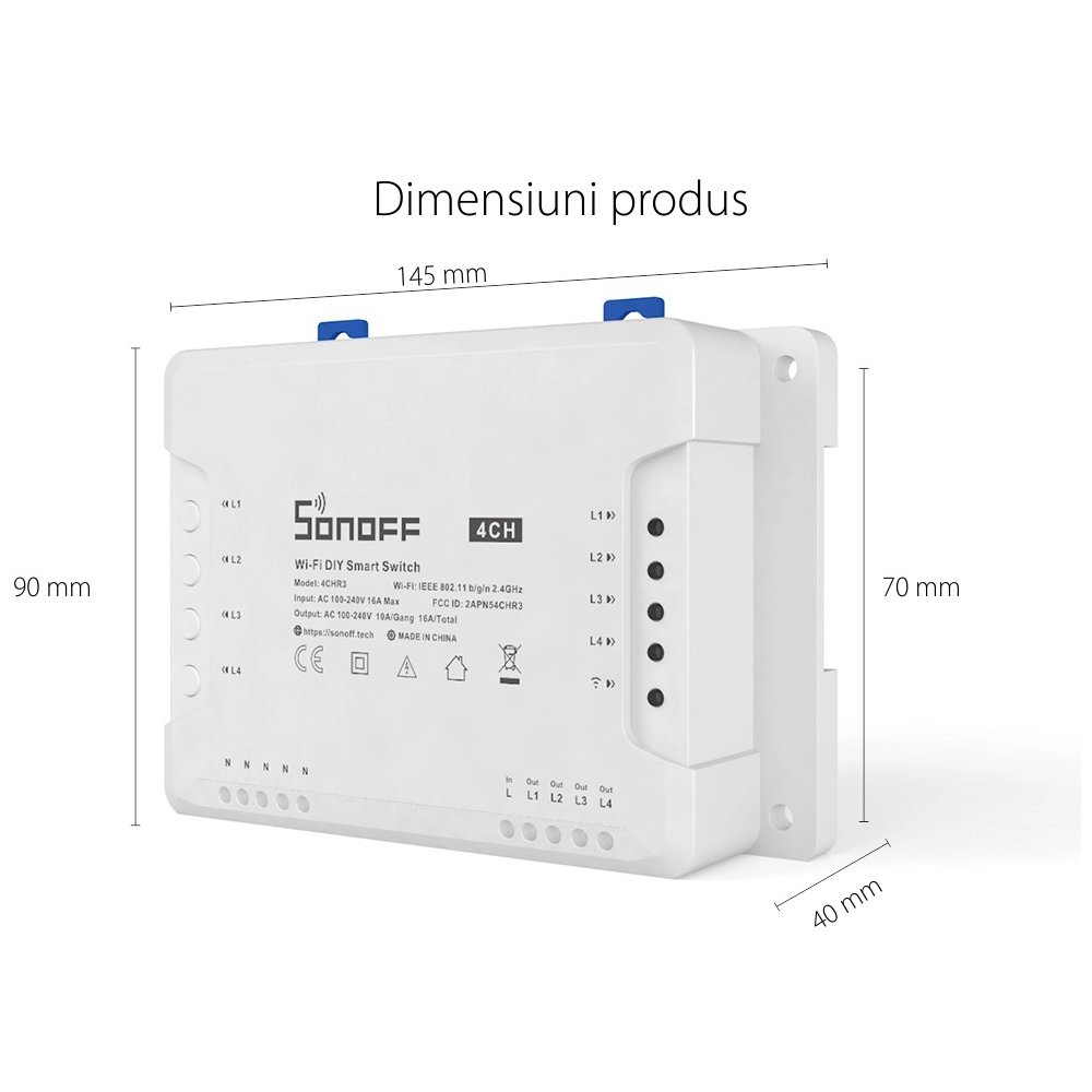 Releu inteligent Sonoff 4CHR3, 4 canale, Alexa/Google