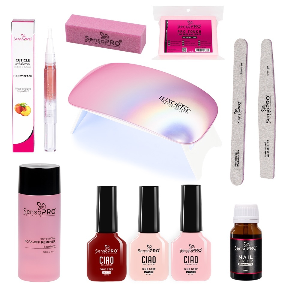 Kit Oja Semipermanenta SensoPRO One Step + Lampa UV Pink - imagine 2
