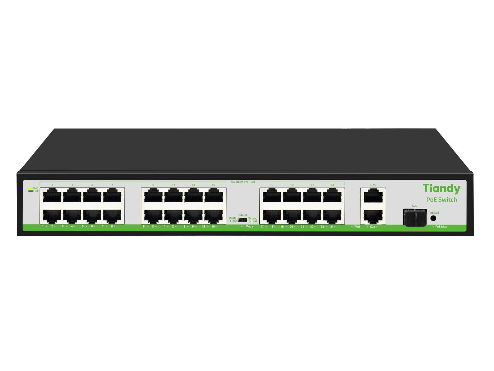 Switch PoE Tiandy 24 Porturi, 260W, Uplink Gigabit și SFP