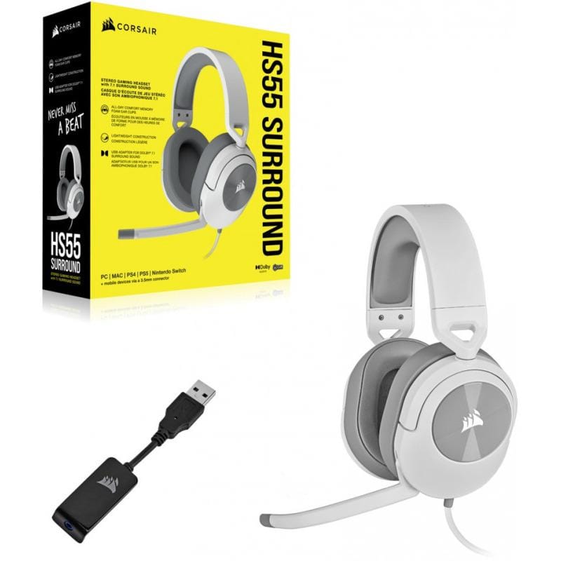 Căști Gaming CORSAIR HS55 Surround Alb - Dolby 7.1 - imagine 6