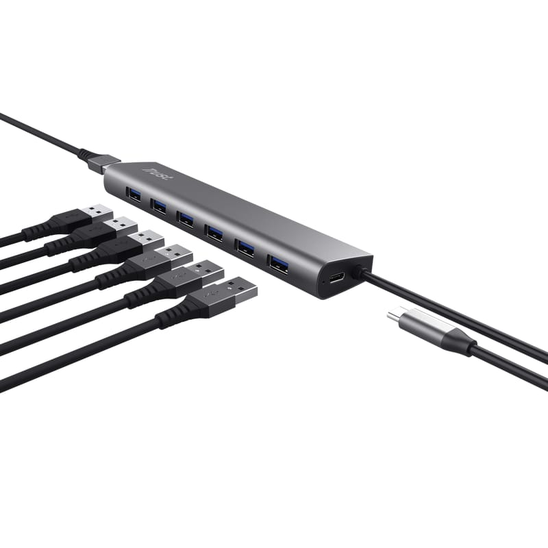 Hub USB Trust Halyx 7 Porturi USB 3.2 Aluminiu Gri - imagine 3