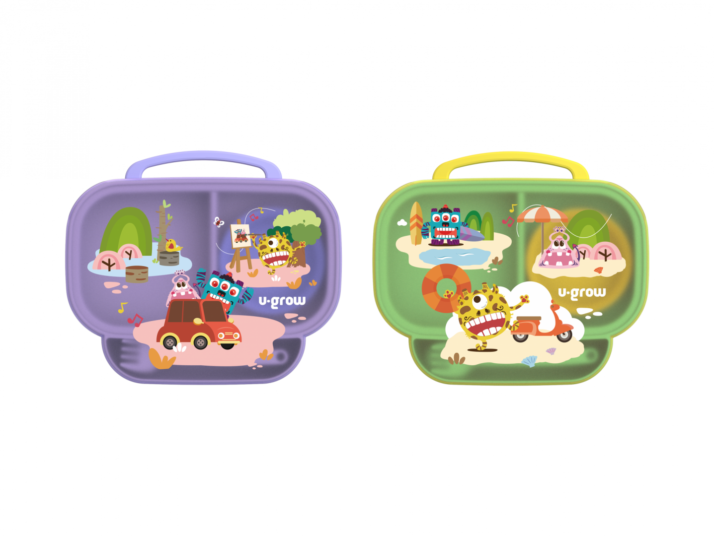 Farfurie Compartimentată U-GROW mov, cu capac și tacâmuri - imagine 7