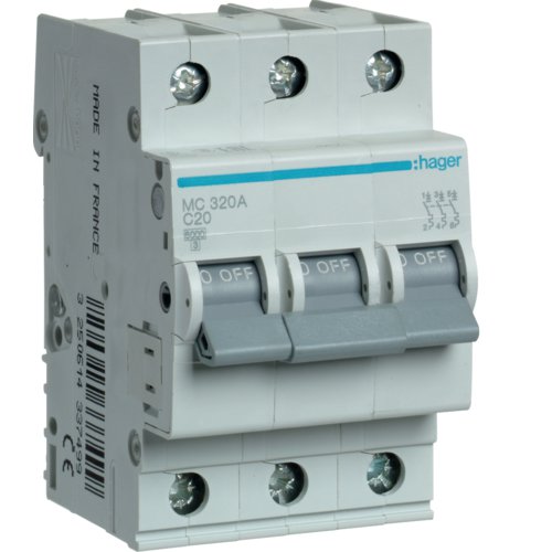 Siguranță Automată 3P 20A Hager MC320A, 6kA
