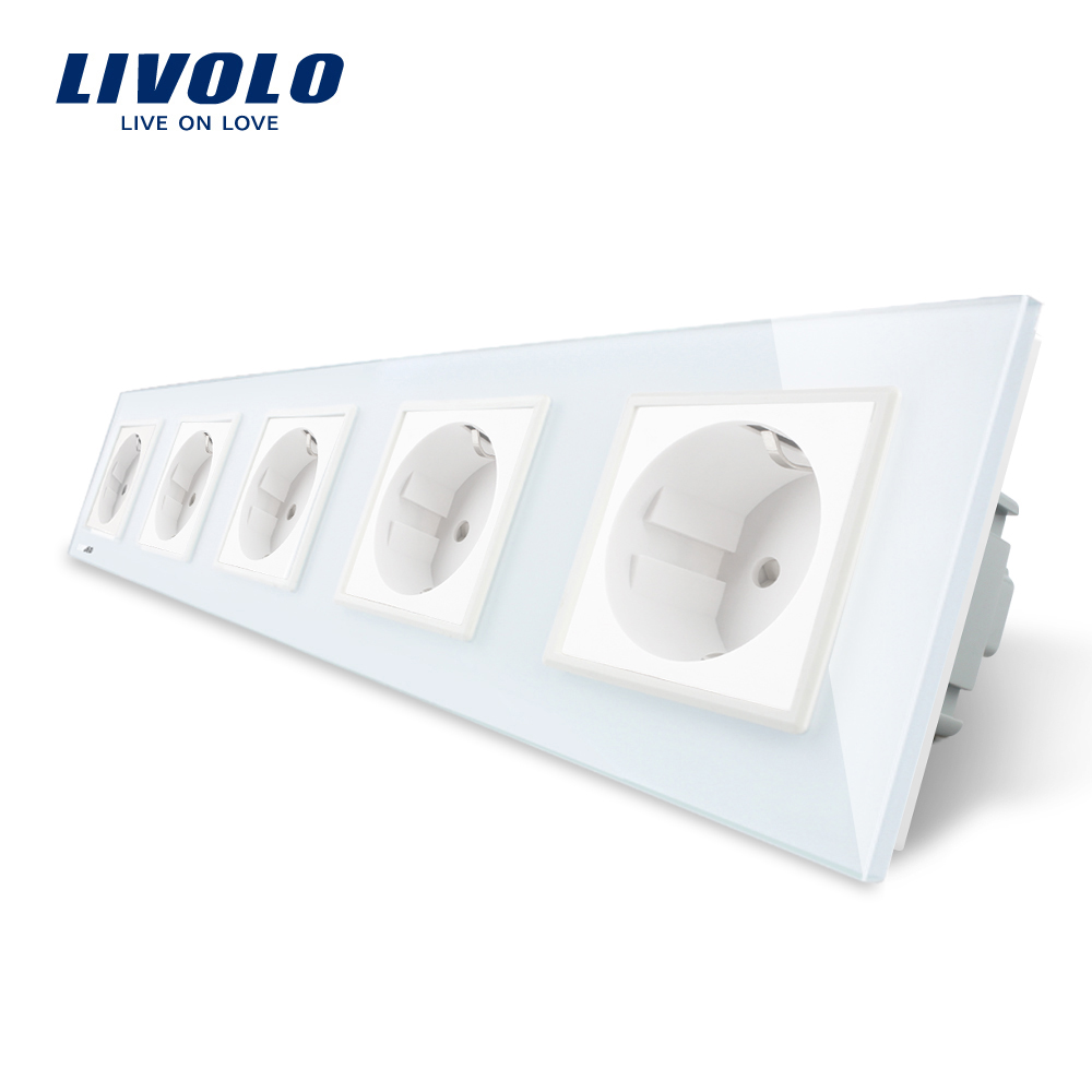 Priză Cvintuplă Livolo cu Ramă Sticlă, 16A