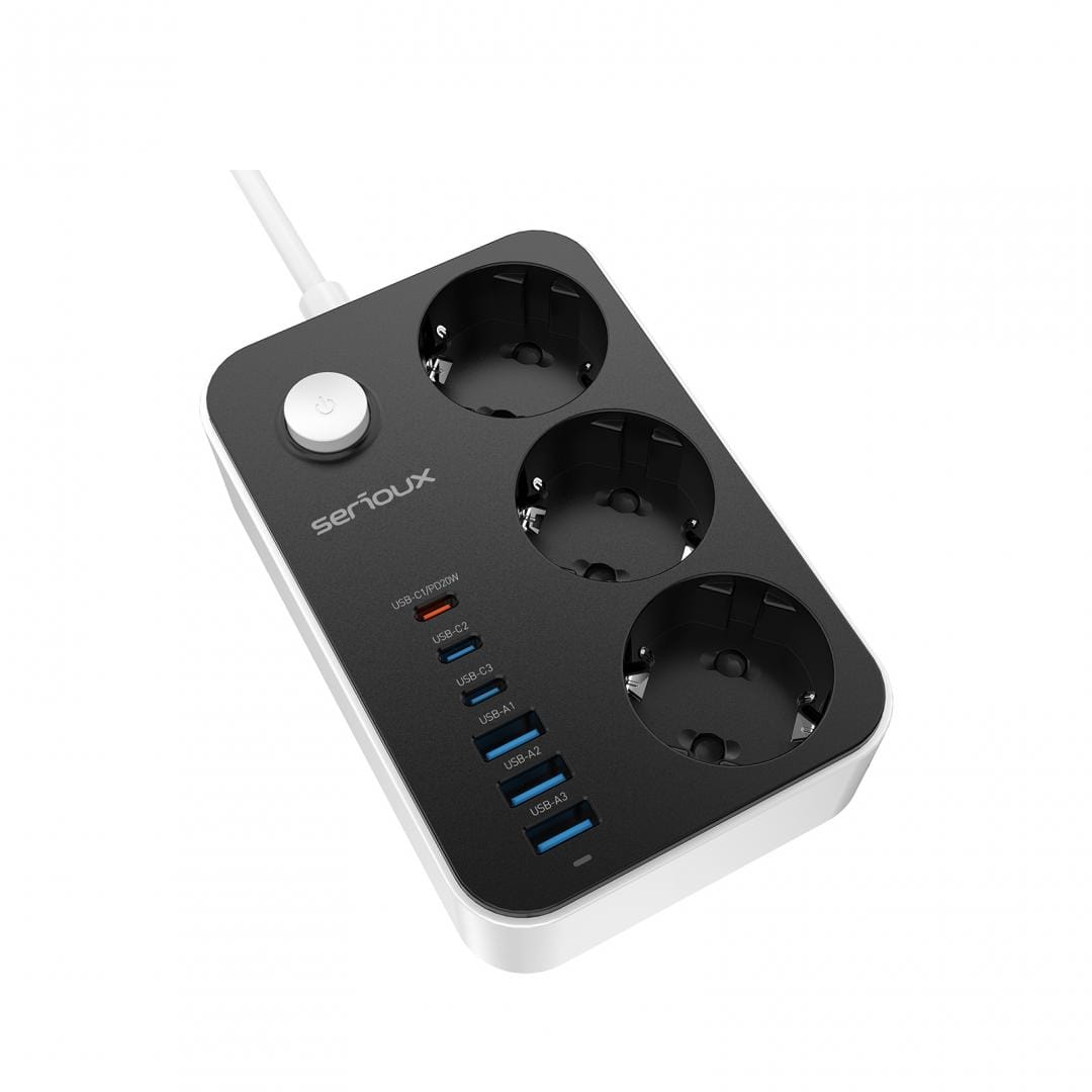 Prelungitor SERIOUX 3 Prize Schuko si 6 USB, 2500W, Negru - imagine 7