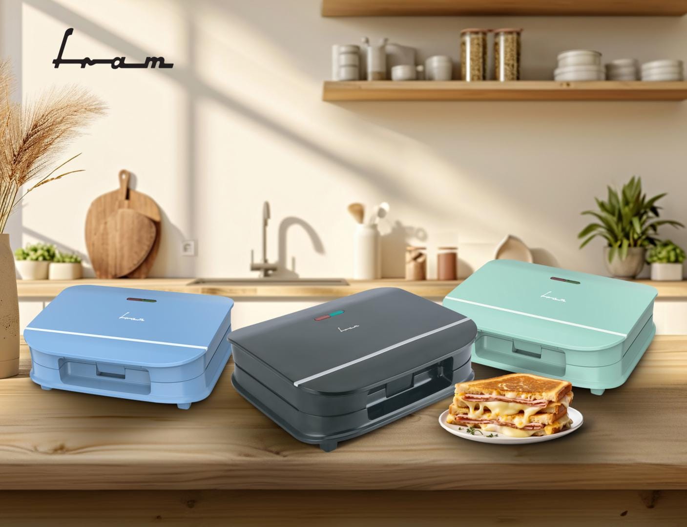 Sandwich Maker Fram FSM-700GR, 700W, Placi Antiaderente, Verde - imagine 4