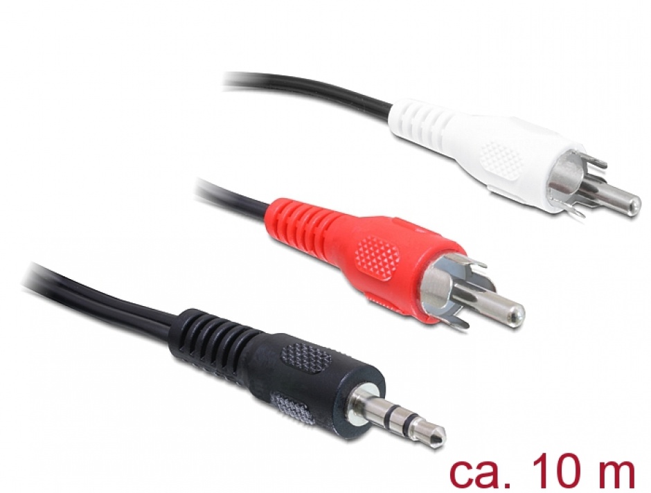 Cablu Audio Jack 3.5mm la 2 RCA, Delock, 10m