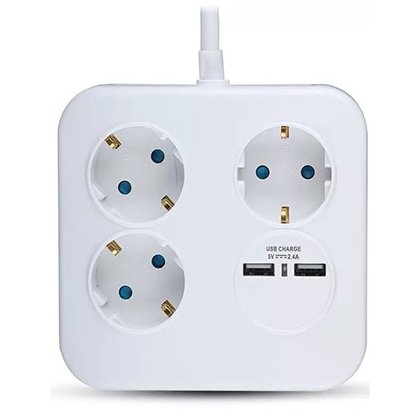 Prelungitor V-Tac 4 prize 16A + USB, Alb