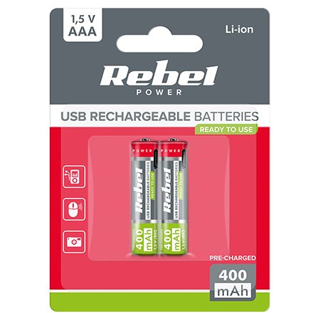 Acumulatori Li-ion AAA 400 mAh cu USB-C Rebel, 2 buc