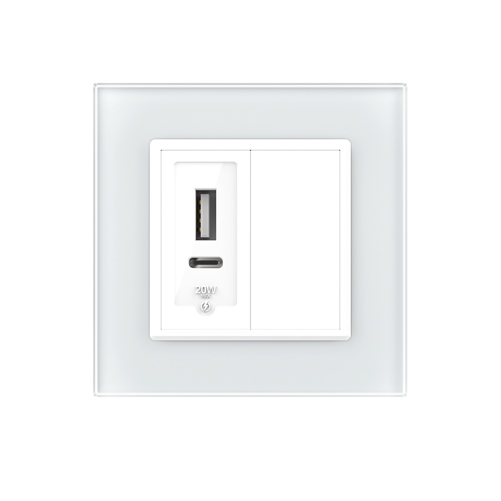 Priza USB-A + USB-C Livolo cu Rama din Sticla, 20W - imagine 2