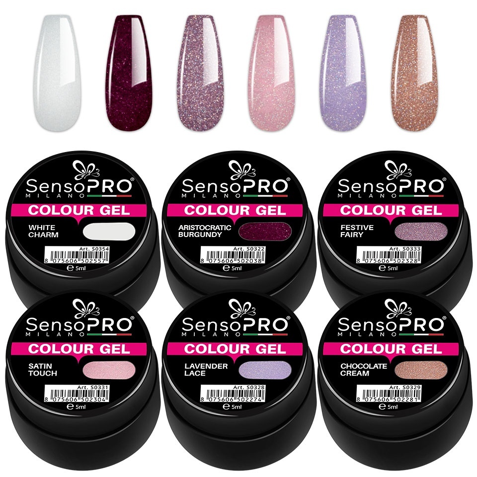 Set 6 Geluri UV Colorate Glam Sparkle, SensoPRO Milano