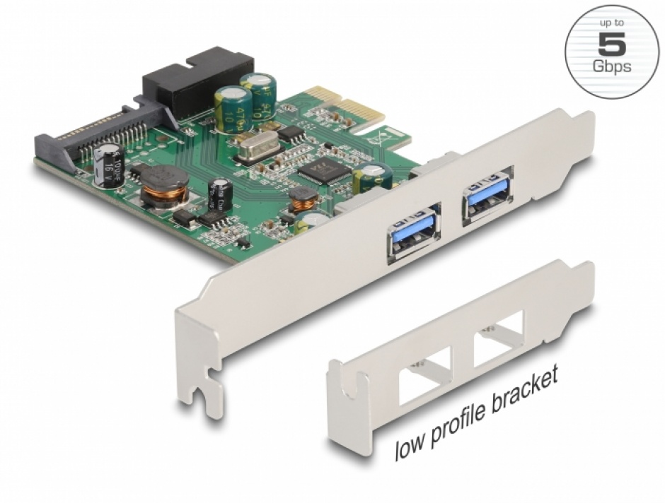 Placă PCI-E USB 3.2 Delock, 2 Porturi + Header