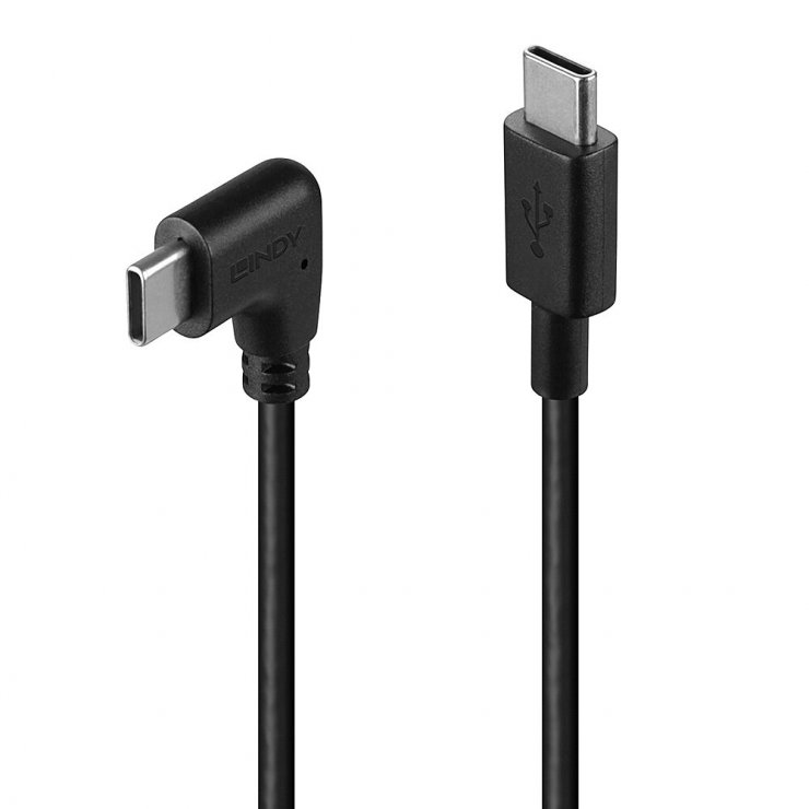 Cablu USB-C Lindy 0.5m Unghi 90° Negru