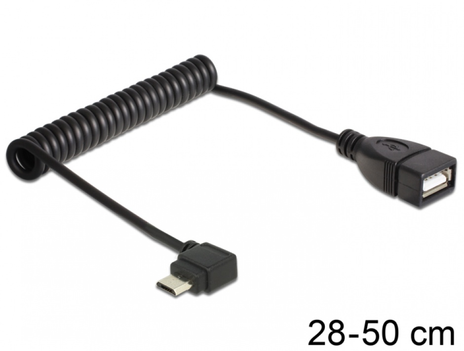 Cablu USB OTG Spiralat Delock Micro-B Unghi