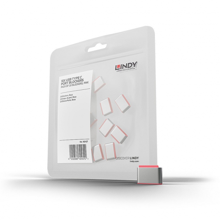 Set 10 Blocatoare Port USB-C Lindy L40437 - Roz