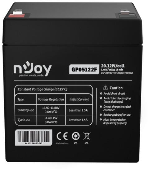 Acumulator NJOY GP05122F 12V 5Ah pentru UPS si Sisteme Securitate - imagine 2
