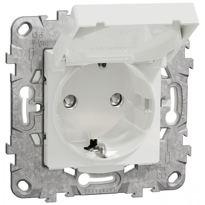 Priza Schneider Unica IP44 cu capac, Alb