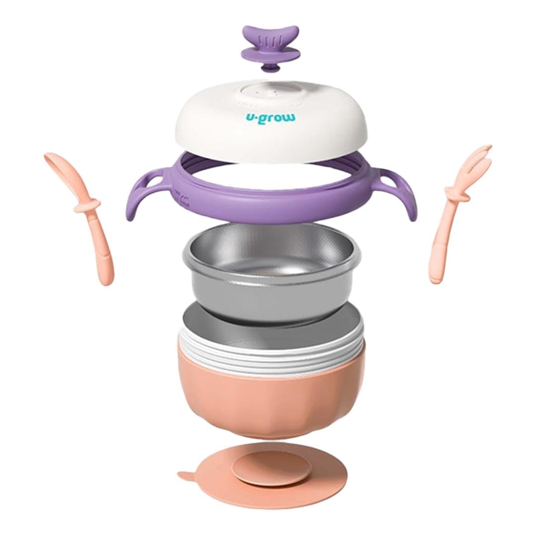 Bol Termic Bebe U-Grow Mov cu Lingurita si Furculita - imagine 3