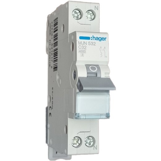 Siguranță Hager 1P+N 32A 4.5kA Curba C MJN532