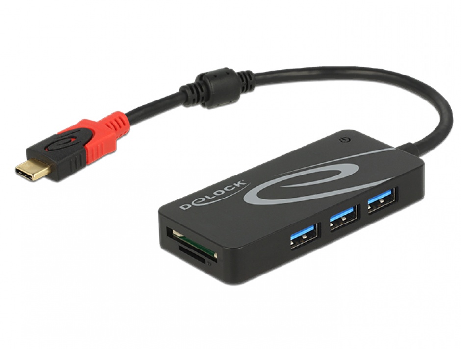 Hub USB 3.1 Delock Tip C, 3x USB-A + Cititor Card SD