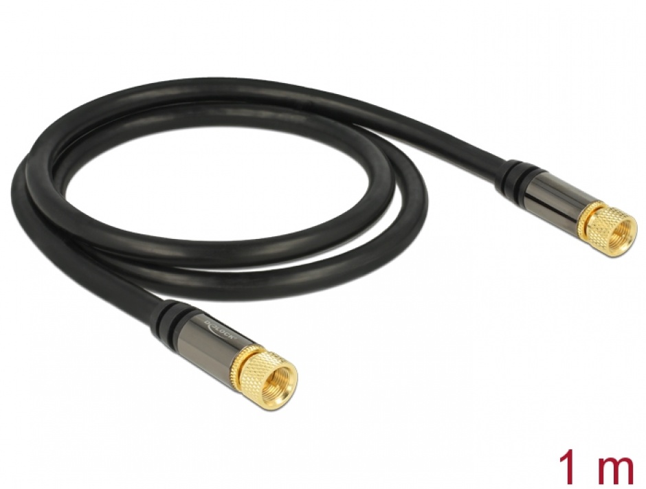 Cablu Antena Delock 1m RG-6, Conectori Auriti