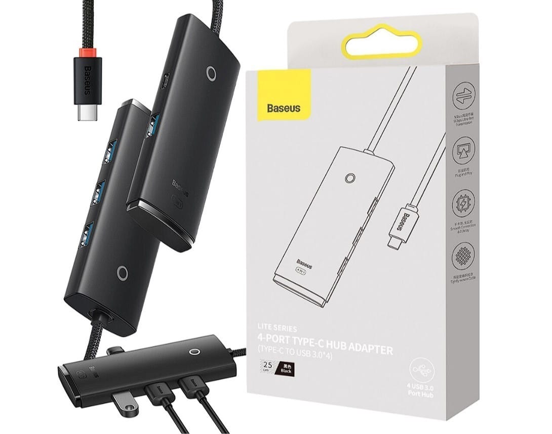 Hub USB Baseus Lite 4xUSB 3.0 Type-C, Negru - imagine 4