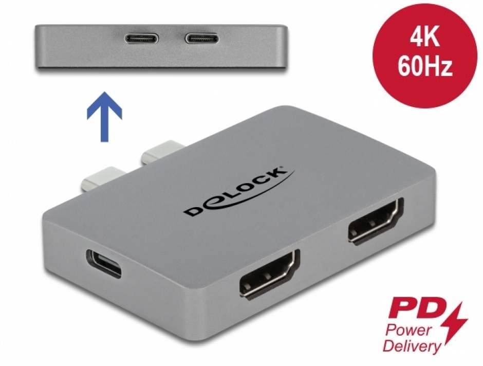 Adaptor MacBook Delock 2x HDMI 4K, USB-C PD 100W
